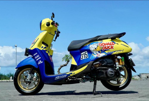 Modifikasi Yamaha Grand Filano Hybrid Tampil dengan Livery Donald Duck Bernuansa Sporty